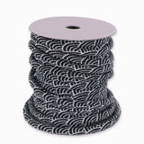 Chirimen Fabric Cord - 1/6in Ivory Wave Pattern on Black (Quantity) 1＝1yard