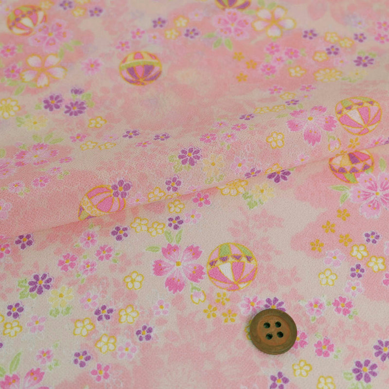 Shadowy Cherry Blossoms with Temari Balls on Pink (Length) 1＝0.25yard