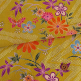 Flowers & Butterflies with Zig Zag Kanoko Dots - Mustard Yellow (Length) 1＝0.25yard