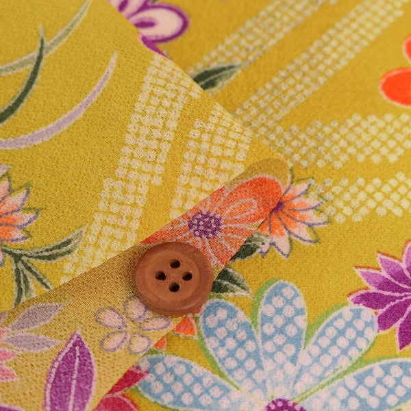 Flowers & Butterflies with Zig Zag Kanoko Dots - Mustard Yellow (Length) 1＝0.25yard