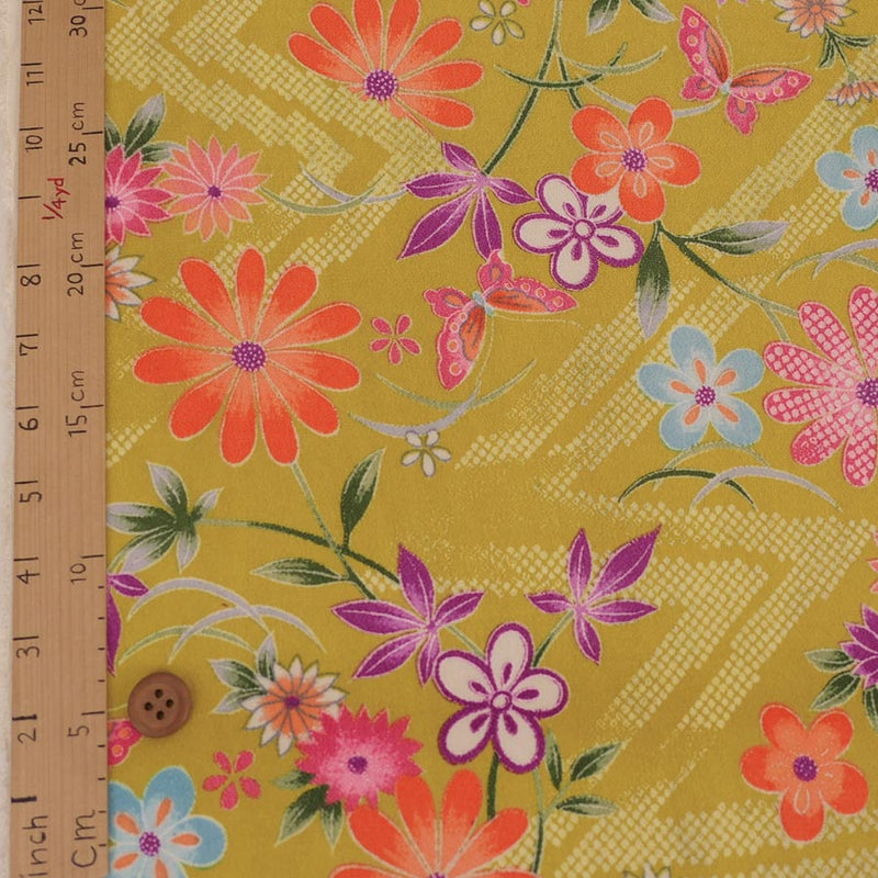 Flowers & Butterflies with Zig Zag Kanoko Dots - Mustard Yellow (Length) 1＝0.25yard (Copy)