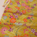 Flowers & Butterflies with Zig Zag Kanoko Dots - Mustard Yellow (Length) 1＝0.25yard