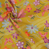 Flowers & Butterflies with Zig Zag Kanoko Dots - Mustard Yellow (Length) 1＝0.25yard
