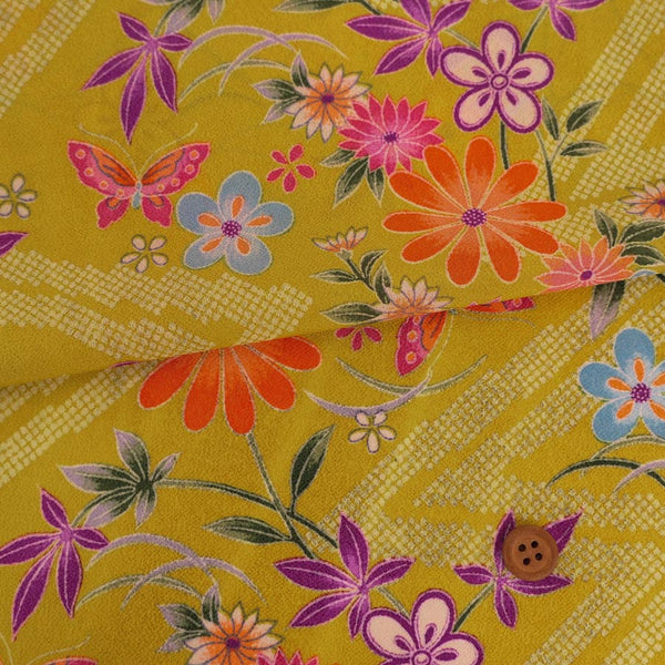 Flowers & Butterflies with Zig Zag Kanoko Dots - Mustard Yellow (Length) 1＝0.25yard (Copy)
