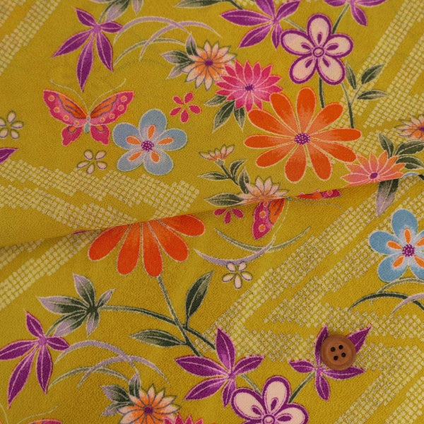 Flowers & Butterflies with Zig Zag Kanoko Dots - Mustard Yellow (Length) 1＝0.25yard
