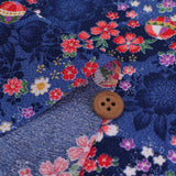 Shadowy Cherry Blossoms with Temari Ball on Blue (Length) 1＝0.25yard