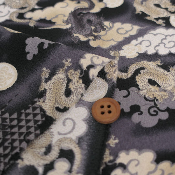 Polyester Chirimen Crepe Flying Dragons in Black (Length) 1＝0.25yard