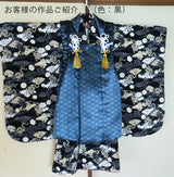 Polyester Chirimen Crepe Flying Dragons in Black (Length) 1＝0.25yard