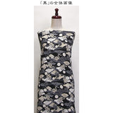 Polyester Chirimen Crepe Flying Dragons in Black (Length) 1＝0.25yard