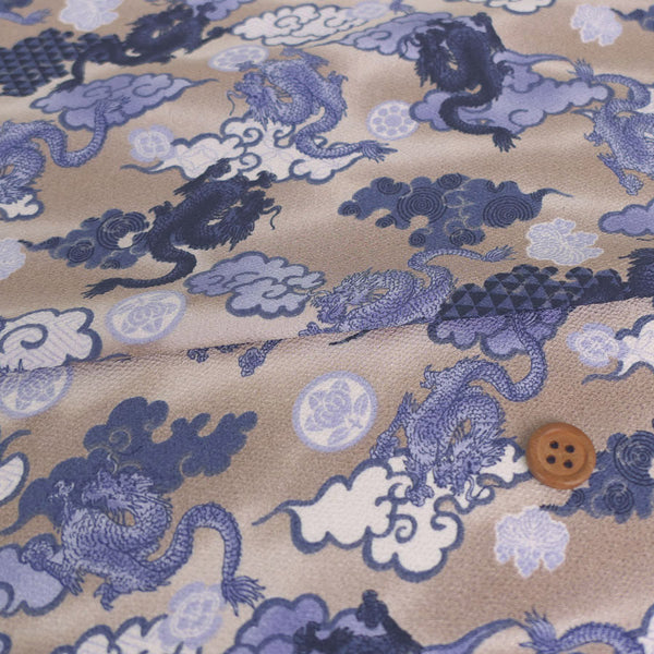 Polyester Chirimen Crepe Flying Dragons in Gray (Length) 1＝0.25yard