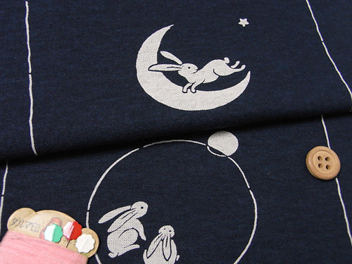 Hand Printed Rabbits of The Four Seasons in Navy (Quantity) 1=1row