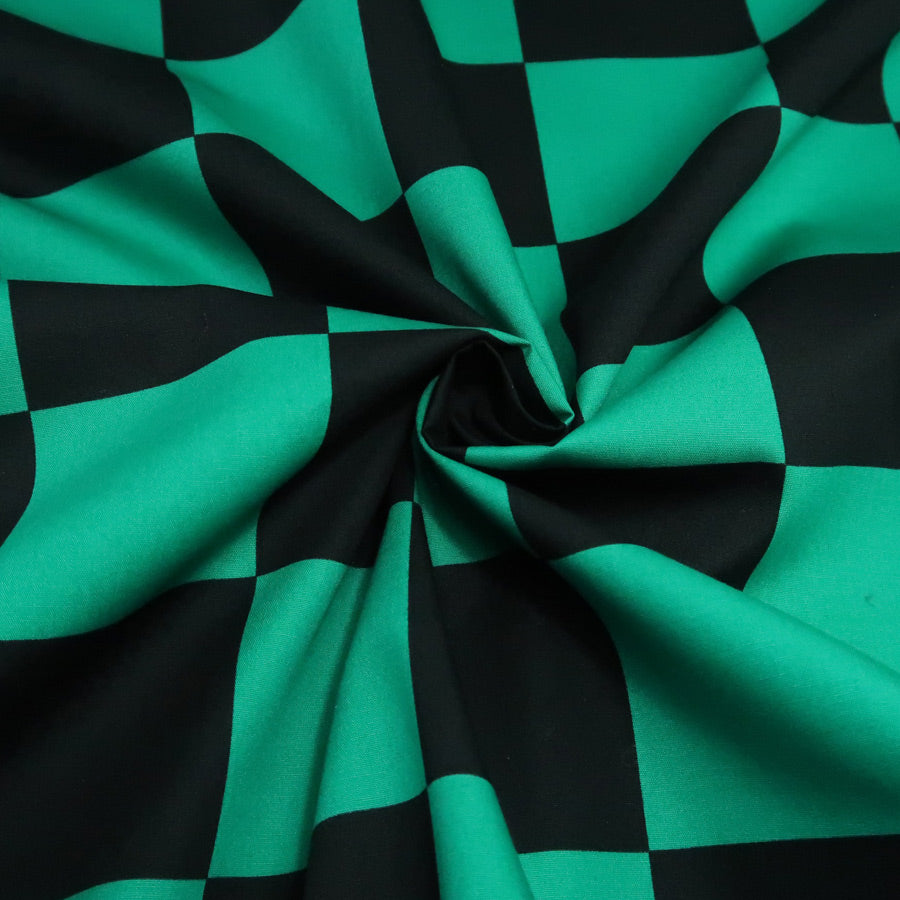 Large Ichimatsu Check - Black x Green (Length) 1＝0.25yard