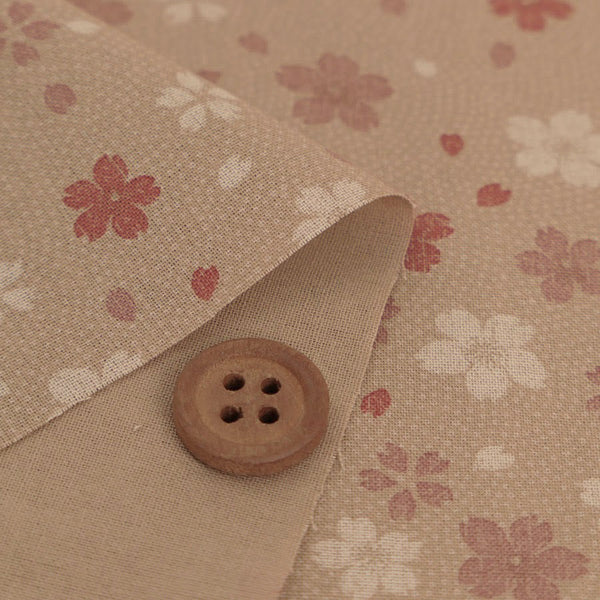 Cherry Blossoms on Dotted Wavy Pattern - Beige (Length) 1=0.25yard