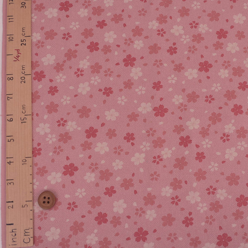 Cherry Blossoms on Dotted Wavy Pattern - Pink (Length) 1=0.25yard