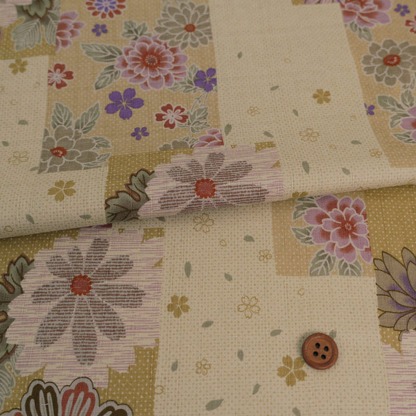 Rectangle Flower Patches on Cherry Blossom Pattern - Mustard (Length) 1＝0.25yard