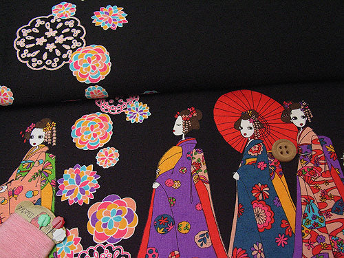 Maiko Girls on a Walk - Black (Length) 1＝0.25yard