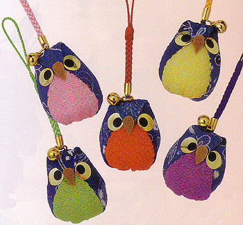 Chirimen Charm Kit Five Indigo Owls