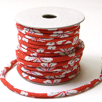 Chirimen Fabric Cord - 1/9in Romantic Cherry Blossoms on Red (Quantity) 1＝1yard