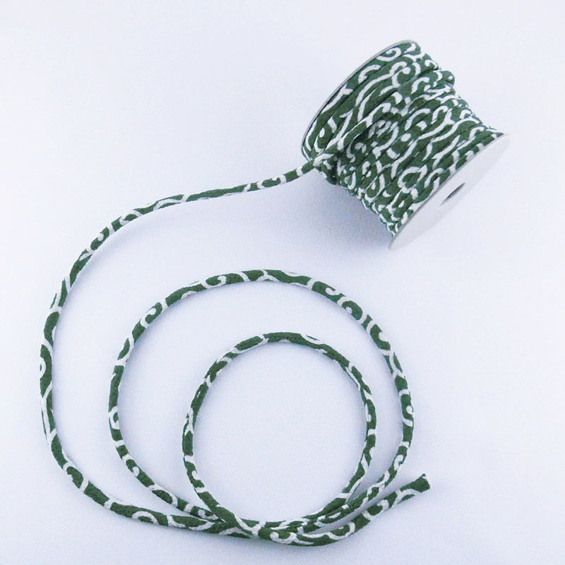 Chirimen Fabric Cord - 1/9in Arabesque Pattern Green (Quantity) 1＝1yard