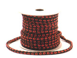 Chirimen Fabric Cord - 1/9in Red Kanoko Dots on Black (Quantity) 1＝1yard
