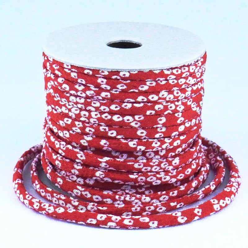Chirimen Fabric Cord - 1/9in Hikita Dots Red (Quantity) 1＝1yard