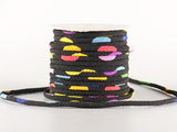 Chirimen Fabric Cord - 1/9in Colorful Dots on Black (Quantity) 1＝1yard