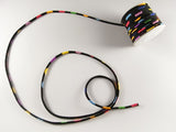 Chirimen Fabric Cord - 1/9in Colorful Dots on Black (Quantity) 1＝1yard