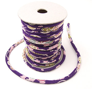Chirimen Fabric Cord - 1/8in Tiny Cherry Blossoms on Purple (Quantity) 1＝1yard