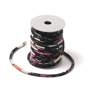 Chirimen Fabric Cord - 1/8in Cherry Blossoms on Black (Quantity) 1＝1yard