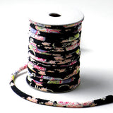Chirimen Fabric Cord - 1/8in Tiny Cherry Blossoms on Black (Quantity) 1＝1yard