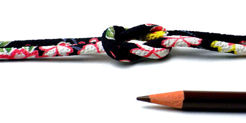 Chirimen Fabric Cord - 1/8in Weeping Cherry Blossoms on Black (Quantity) 1＝1yard