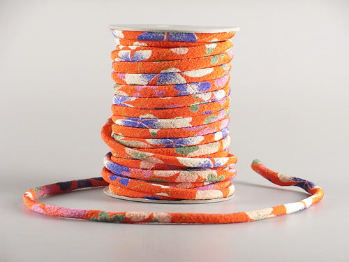 Chirimen Fabric Cord - 1/8in Colorful Cherry Blossoms on Water Orange (Quantity) 1＝1yard