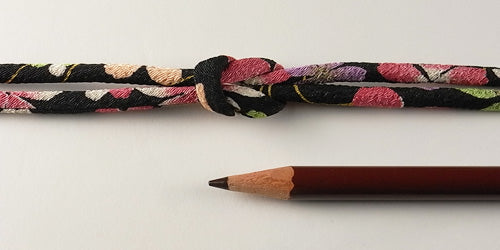 Chirimen Fabric Cord - 1/8in Colorful Cherry Blossoms on Water Black (Quantity) 1＝1yard