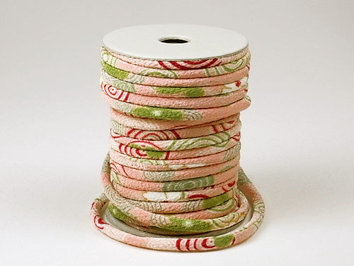 Chirimen Fabric Cord - 1/8in Whirlpools & Cherry Blossoms Pink (Quantity) 1＝1yard