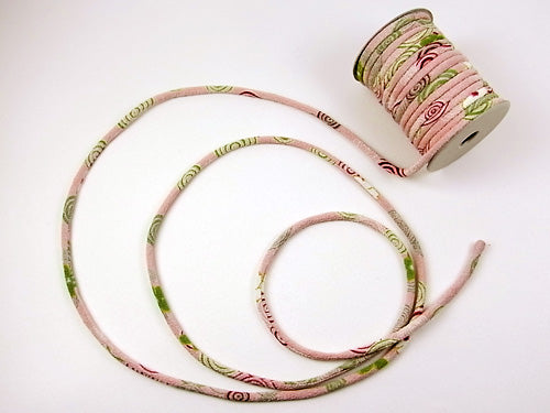Chirimen Fabric Cord - 1/8in Whirlpools & Cherry Blossoms Pink (Quantity) 1＝1yard