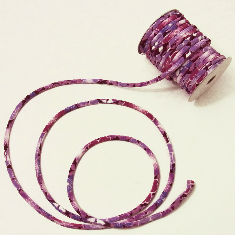 Chirimen Fabric Cord - 1/8in Wild Cherry Blossoms Purple (Quantity) 1＝1yard