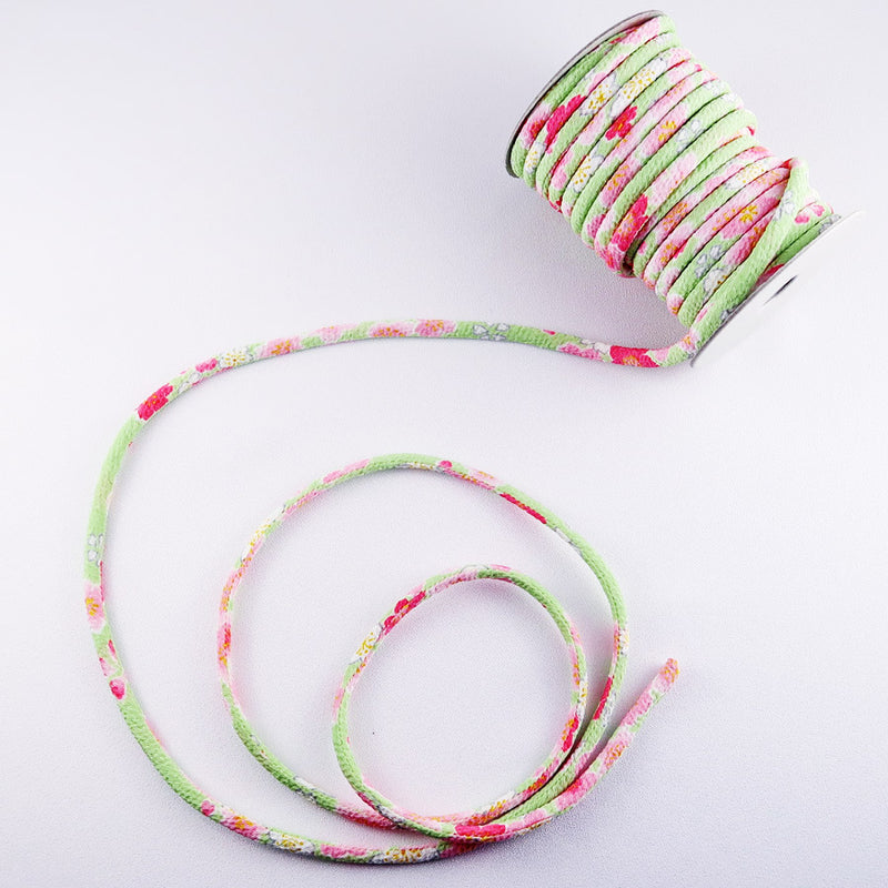 Chirimen Fabric Cord - 1/8in Spring Blossoms Yellow-Green (Quantity) 1＝1yard