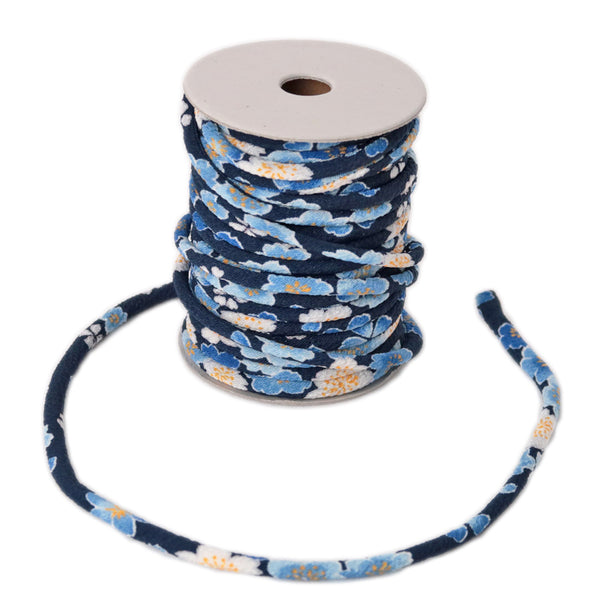 Chirimen Fabric Cord - 1/8in Spring Blossoms Navy (Quantity) 1＝1yard