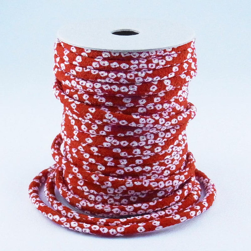 Chirimen Fabric Cord - 1/8in Hikita Dots Red (Quantity) 1＝1yard