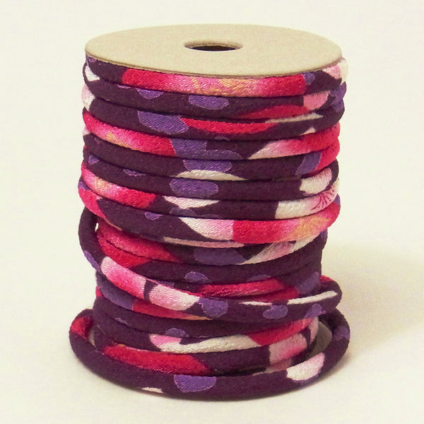 Chirimen Fabric Cord - 1/8in Modern Peonies Purple (Quantity) 1＝1yard
