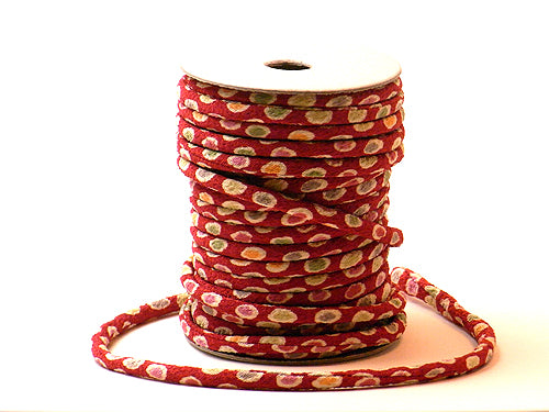Chirimen Fabric Cord - 1/8in Colorful Dots on Red (Quantity) 1＝1yard