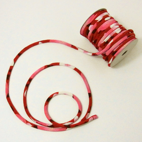 Chirimen Fabric Cord - 1/8in Modern Peonies Red (Quantity) 1＝1yard