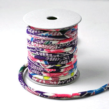 Chirimen Fabric Cord - 1/6in Cherry Kanoko Dots on Purple (Quantity) 1＝1yard