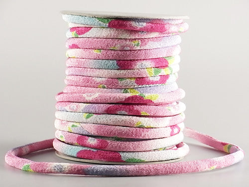 Chirimen Fabric Cord - 1/6in Cute Peonies Pink (Quantity) 1＝1yard