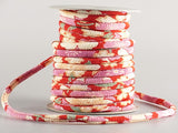 Chirimen Fabric Cord - 1/6in Double Cherry Blossoms in Red (Quantity) 1＝1yard
