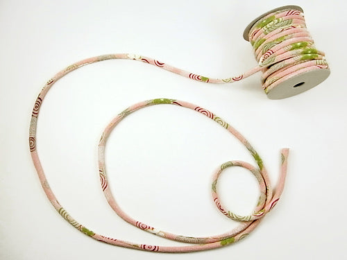Chirimen Fabric Cord - 1/6in Whirlpools & Cherry Blossoms Pink (Quantity) 1＝1yard