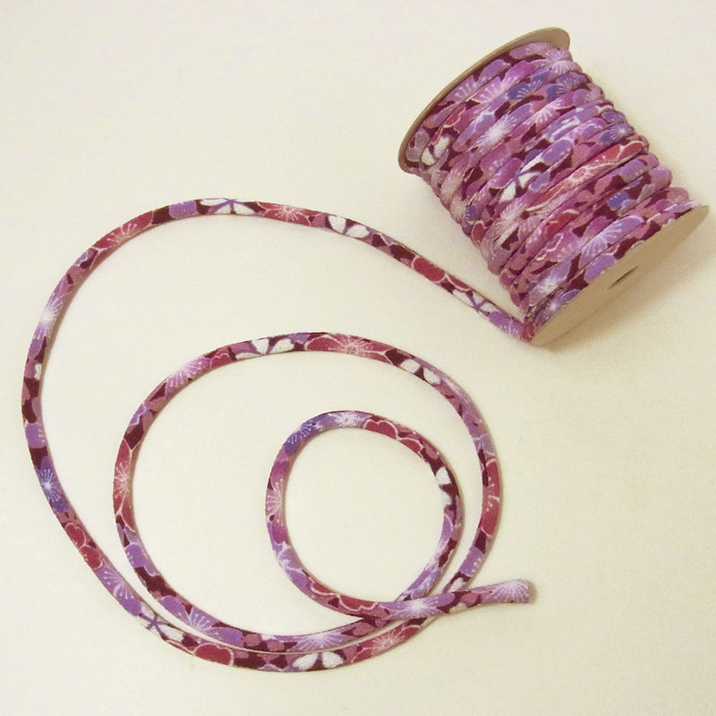 Chirimen Fabric Cord - 1/6in Wild Cherry Blossoms Purple (Quantity) 1＝1yard