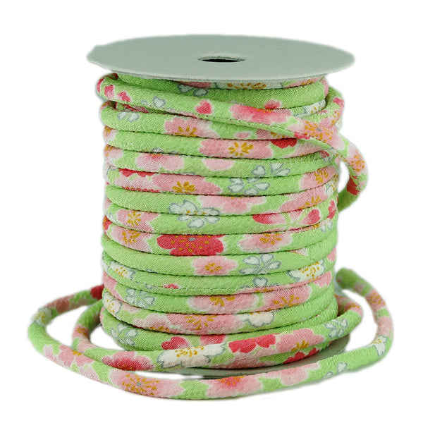 Chirimen Fabric Cord - 1/6in Spring Blossoms Yellow-Green (Quantity) 1＝1yard