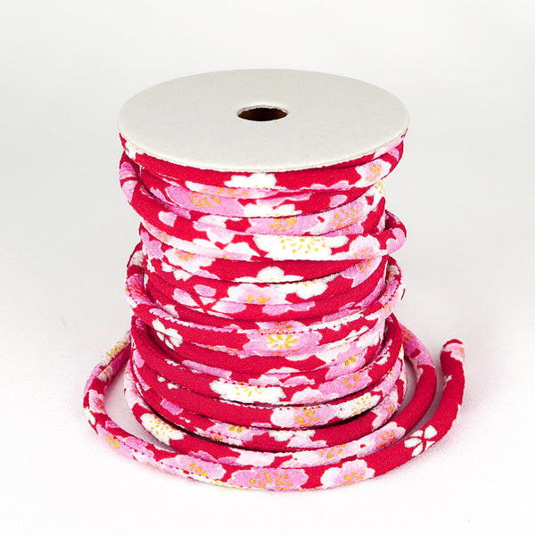 Chirimen Fabric Cord - 1/6in Spring Blossoms Red (Quantity) 1＝1yard