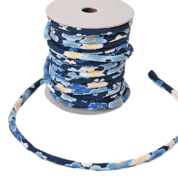 Chirimen Fabric Cord - 1/6in Spring Blossoms Navy (Quantity) 1＝1yard